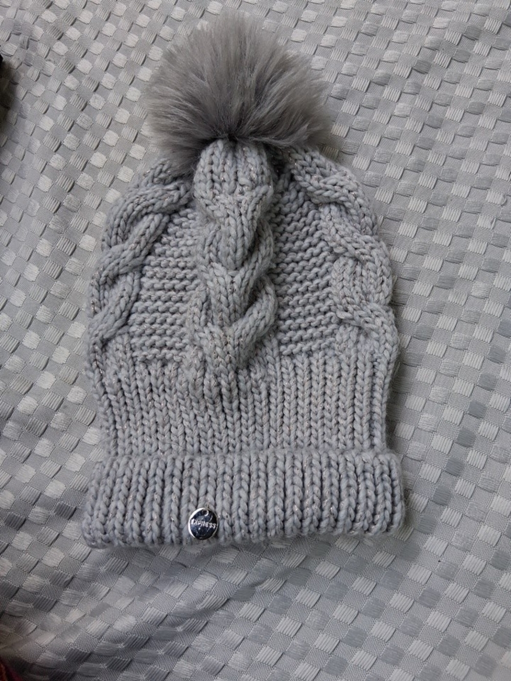 Express Gray Knit Beanie with Metallic Thread